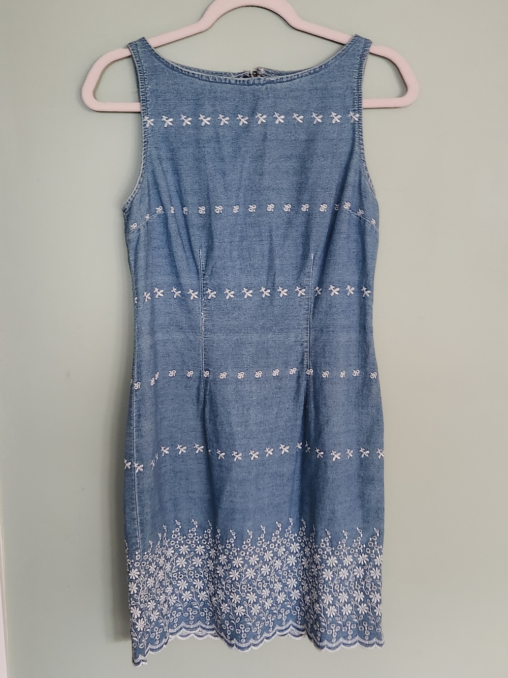 Express Blue Sleeveless Embroidered Denim Dress